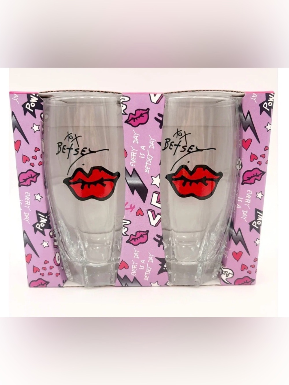 Betsey Johnson Drinking Glass Set - 2 Highball Glasses NIB